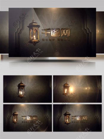 伊斯兰斋月风格片头灯笼蜡烛金色粒子标题动画