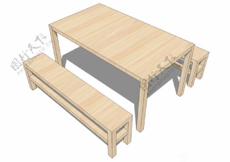 木制长桌综合模型效果图