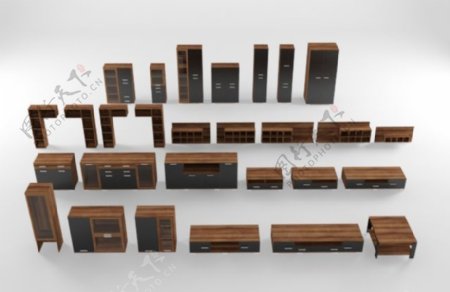 木质各式书柜3d模型