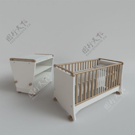 白色简约婴儿床3d模型