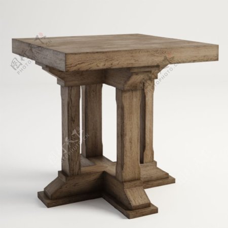 仿古木质方桌模型