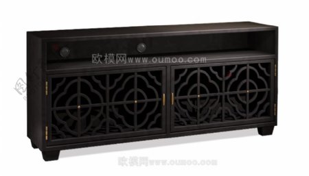 新中式黑色镂空花纹边柜