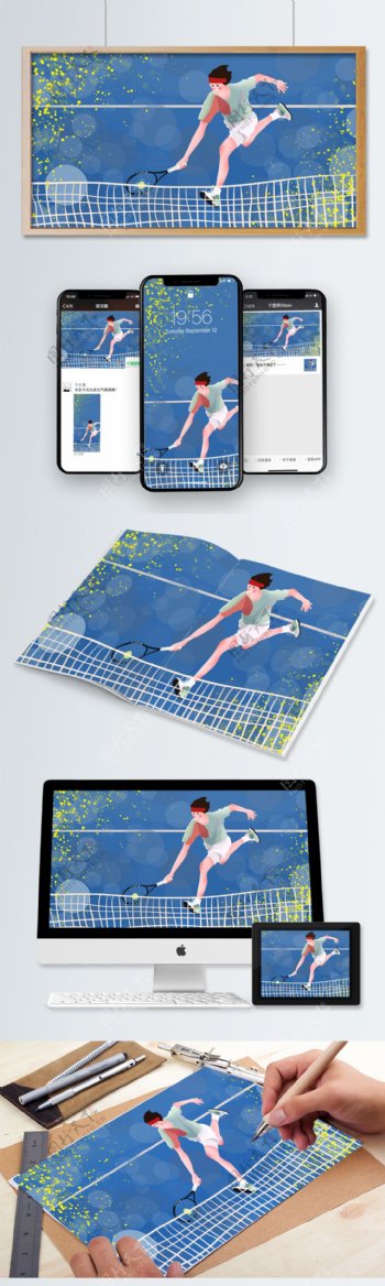 运动健身之网球少年插画