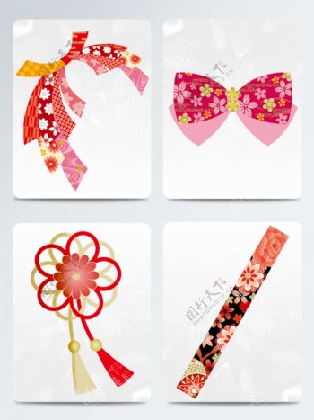 日式和风红色蝴蝶结粉色樱花元素