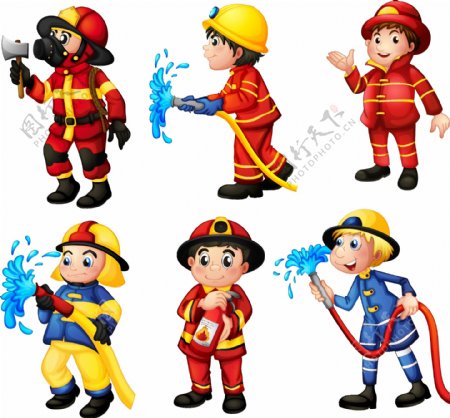 卡通人物消防员洒水矢量素材