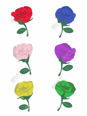 卡通各色玫瑰花朵可商用