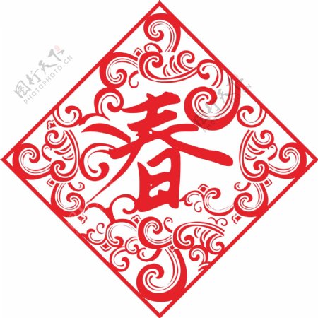 中国红色窗花剪纸春装饰素材底纹背景图案