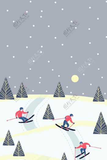 冬至节气雪山滑雪背景设计