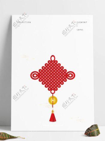 手绘新年喜庆红色中国风中式中国结可商用