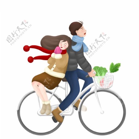 自行车上的浪漫情侣元素设计