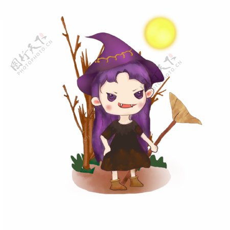 暗黑系紫色的小女巫可商用