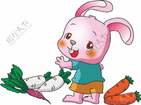 原创动物卡通系列兔子吃萝卜