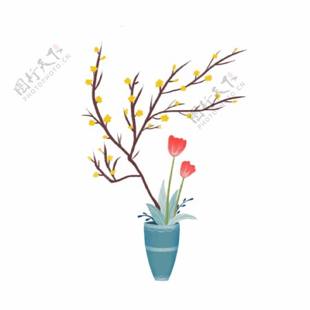 手绘文艺风植物插画花卉绿植扁平可商用元素
