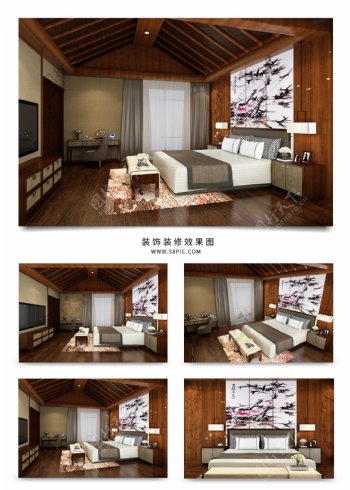 中式写意卧室装饰效果图