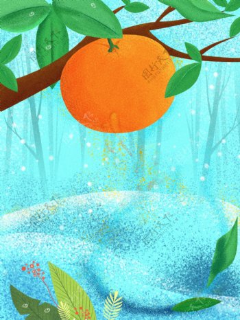彩绘树枝上的橙子背景设计