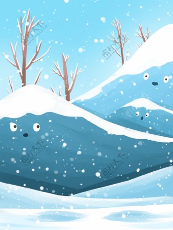 手绘冬季雪地树林背景设计