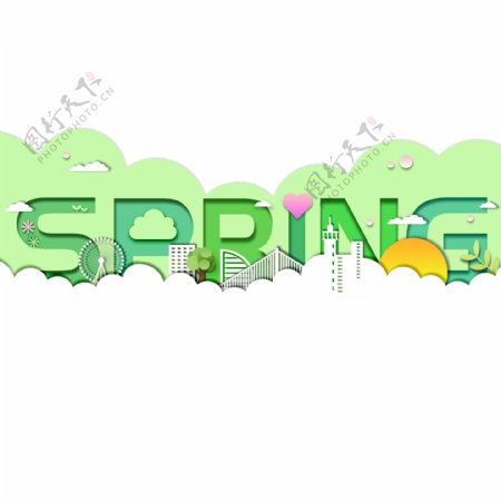 spring春天嫩绿色系印象剪纸风