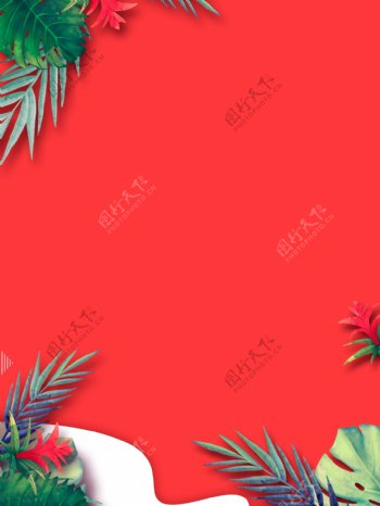 红色简约美妆手绘植物背景设计
