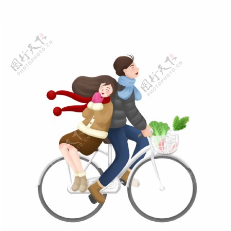 浪漫骑自行车的小情侣人物设计