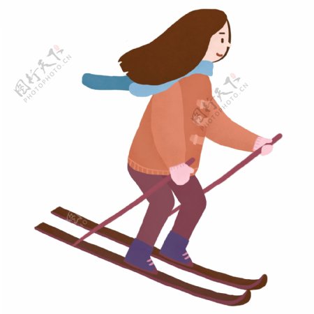 手绘可爱滑雪的女孩素材