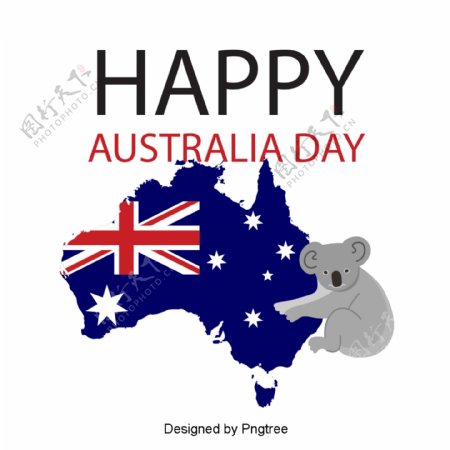 澳大利亚考拉爱心蓝色红色星星国旗旗帜地图字体设计