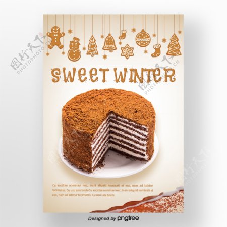褐色圣诞节蛋糕gingerbreadman冬季甜味食品海报