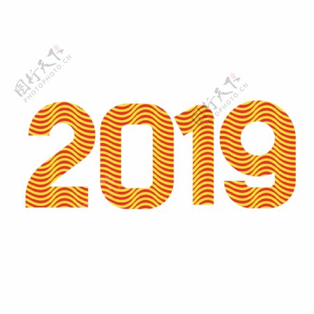 红色和黄色涟漪新年艺术字数2019年