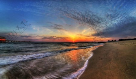 日落夕阳黄昏天空沙滩