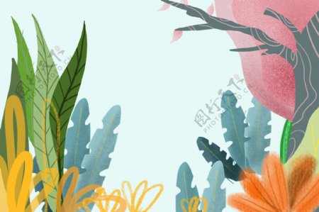 卡通清新春季植物背景设计