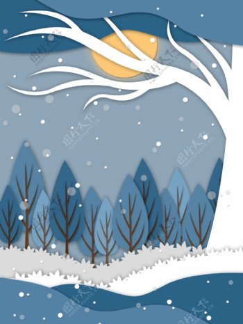 唯美新年雪地树木背景设计
