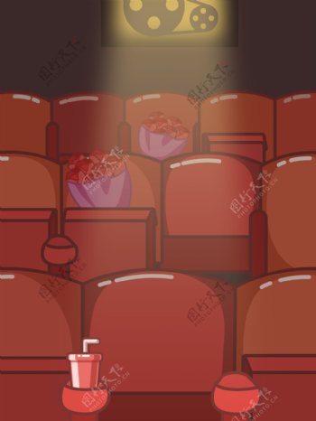红色手绘电影院座椅插画背景