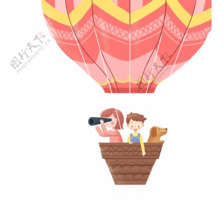 卡通小清新热气球旅行插画