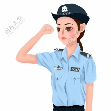 卡通世界警察日敬礼的可爱女警花