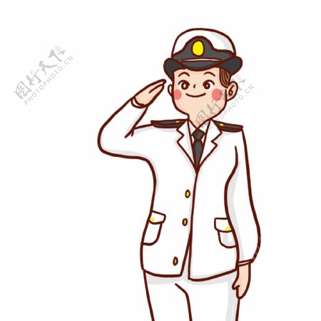 卡通手绘敬礼的海军人物插画