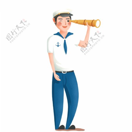 卡通可爱拿着望远镜的海军军官