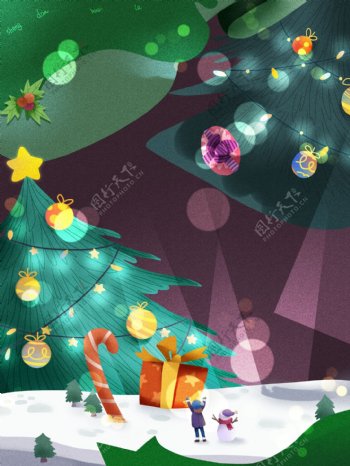手绘圣诞树节日背景设计