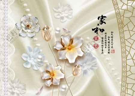 新中式浮雕花朵背景墙