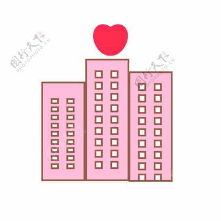 粉色手绘大楼元素