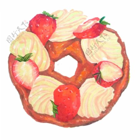 圆形草莓奶油甜甜圈免抠图