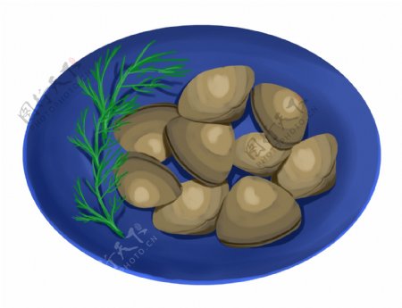 手绘海鲜蚬美食插画