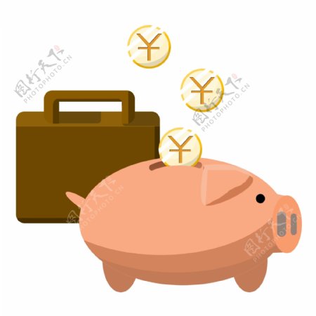 金融黄色的小猪插画