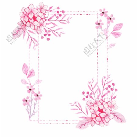 粉色水彩花环插画