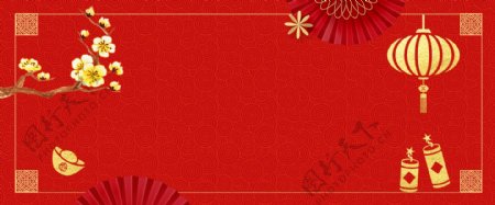 新年喜庆大气猪年2019红色背景