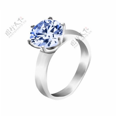 钻石戒指蓝色装饰写实情人节情侣恋人结婚钻戒
