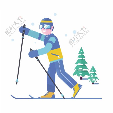 滑雪的男孩矢量素材