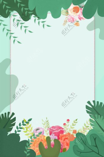 绿色植物花朵边框背景素元素