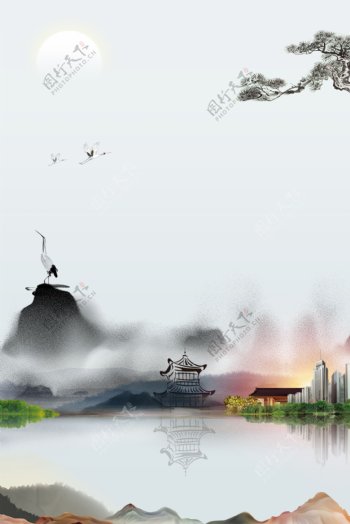 水墨中国风房地产抽象合成海报