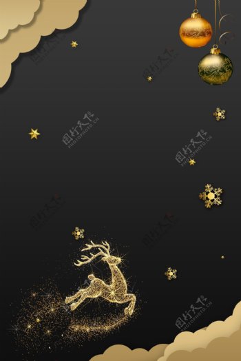圣诞节折纸风金色麋鹿海报