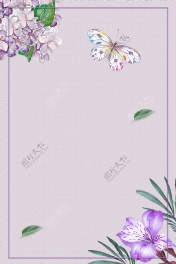 简约紫色边框花朵背景