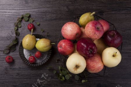 新鲜水果雪梨苹果等实物图摄影图